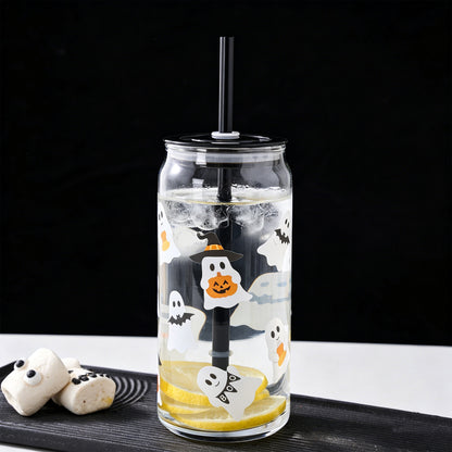 Way to Celebrate Halloween Mixed Ghost Glass Can Sipper Tumbler, 20 oz