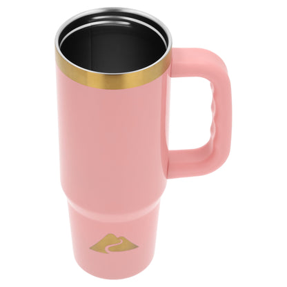 Ozark Trail 30 oz Stainless Steel Insulated Travel Tumbler with Handle and Flip Straw Lid, Rose Shimmer